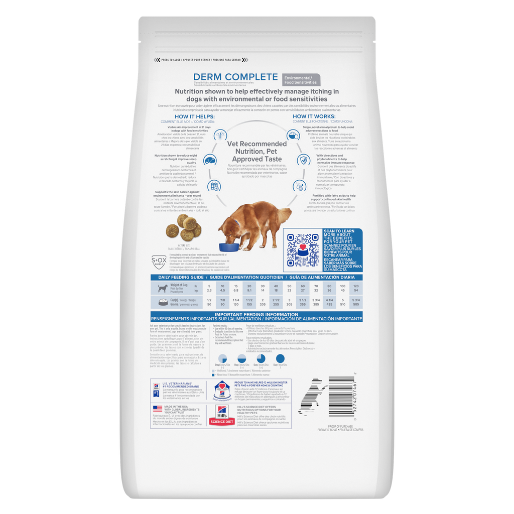 อาหารสุนัข Hill's Prescription Diet Derm Complete สูตรข้าวและไข่ ชนิดเม็ด