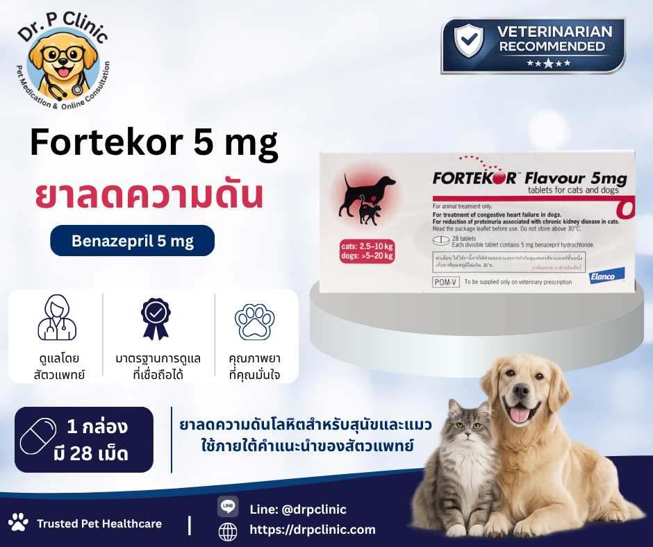 Fortekor 5 mg (Benazepril 5 mg) ยาลดความดันสำหรับสุนัขและแมว