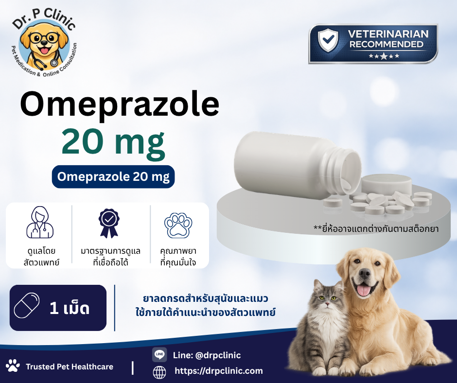 Omeprazole 20 mg ยาลดการหลั่งกรดในกระเพาะอาหารสำหรับสุนัขและแมว